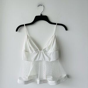 Acler White Sheer Dot Peplum Camisole Tank Top